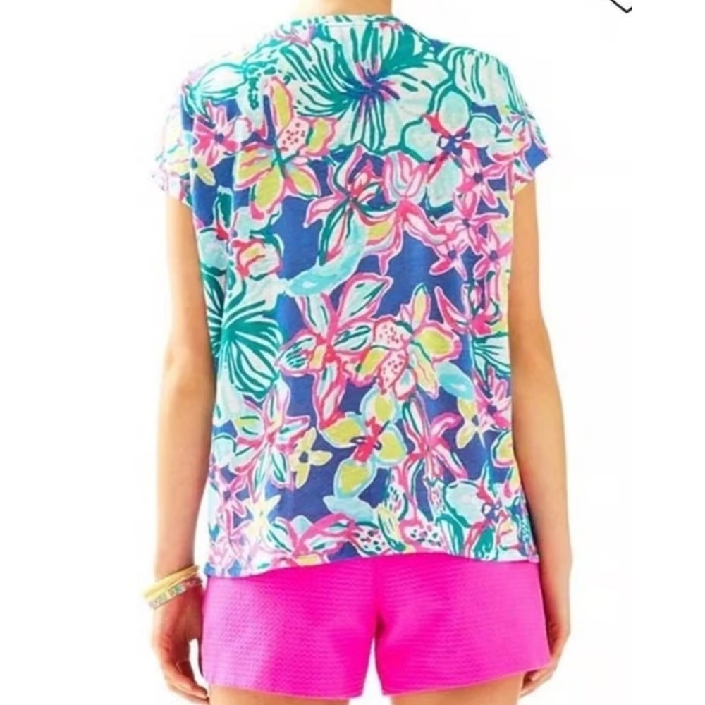 Lilly Pulitzer Iris Blue Hartwell Top Women's XXS/XS 100% Linen Beach Tropical - Picture 2 of 9